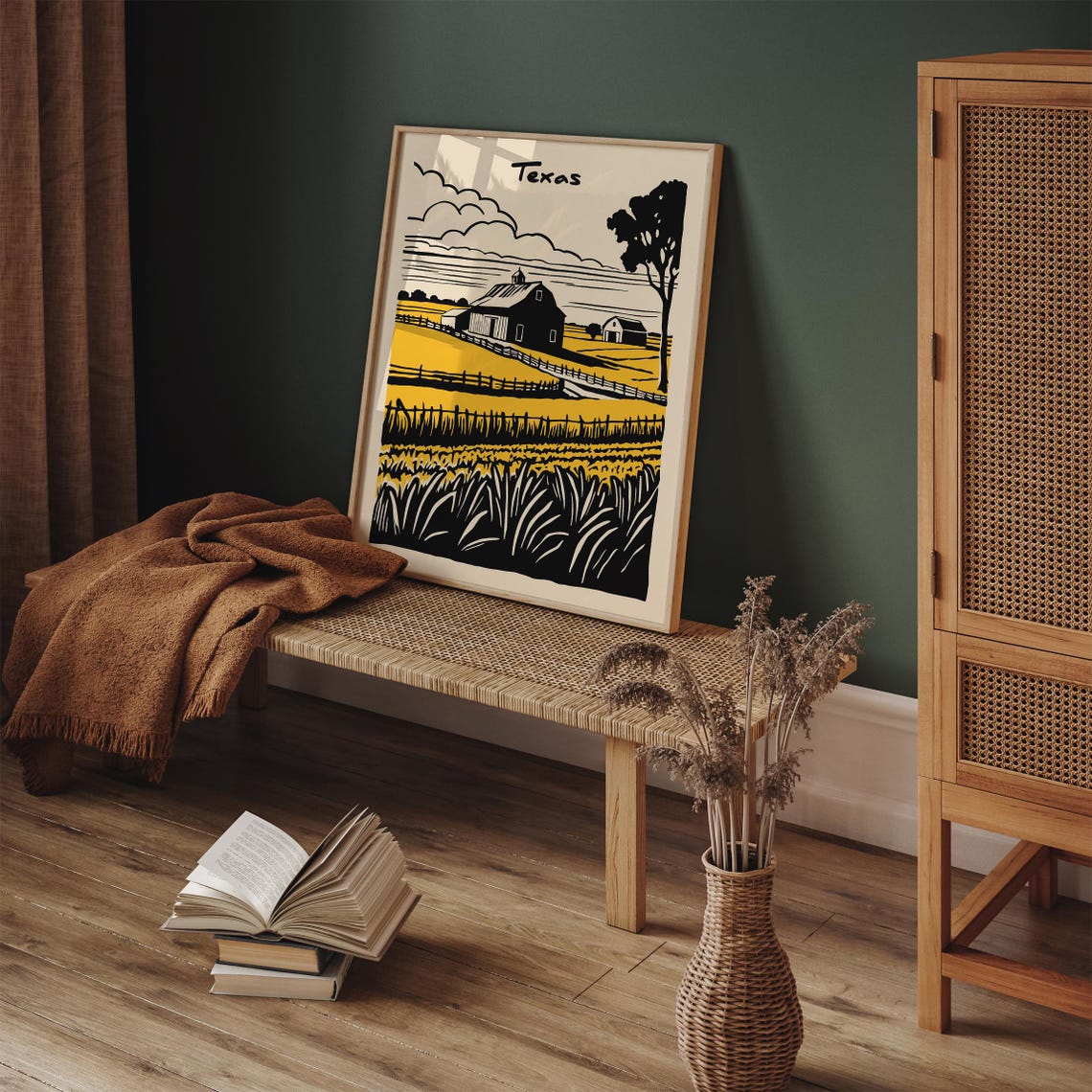Texas Farm Barn Golden Wheat Fields Vintage Rustic Art Poster - Image 5