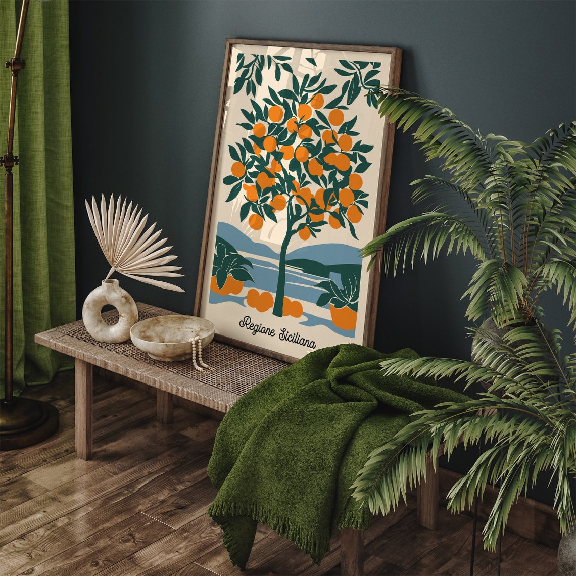Regione Siciliana Orange Tree Coastal Travel Illustration Poster - Image 5