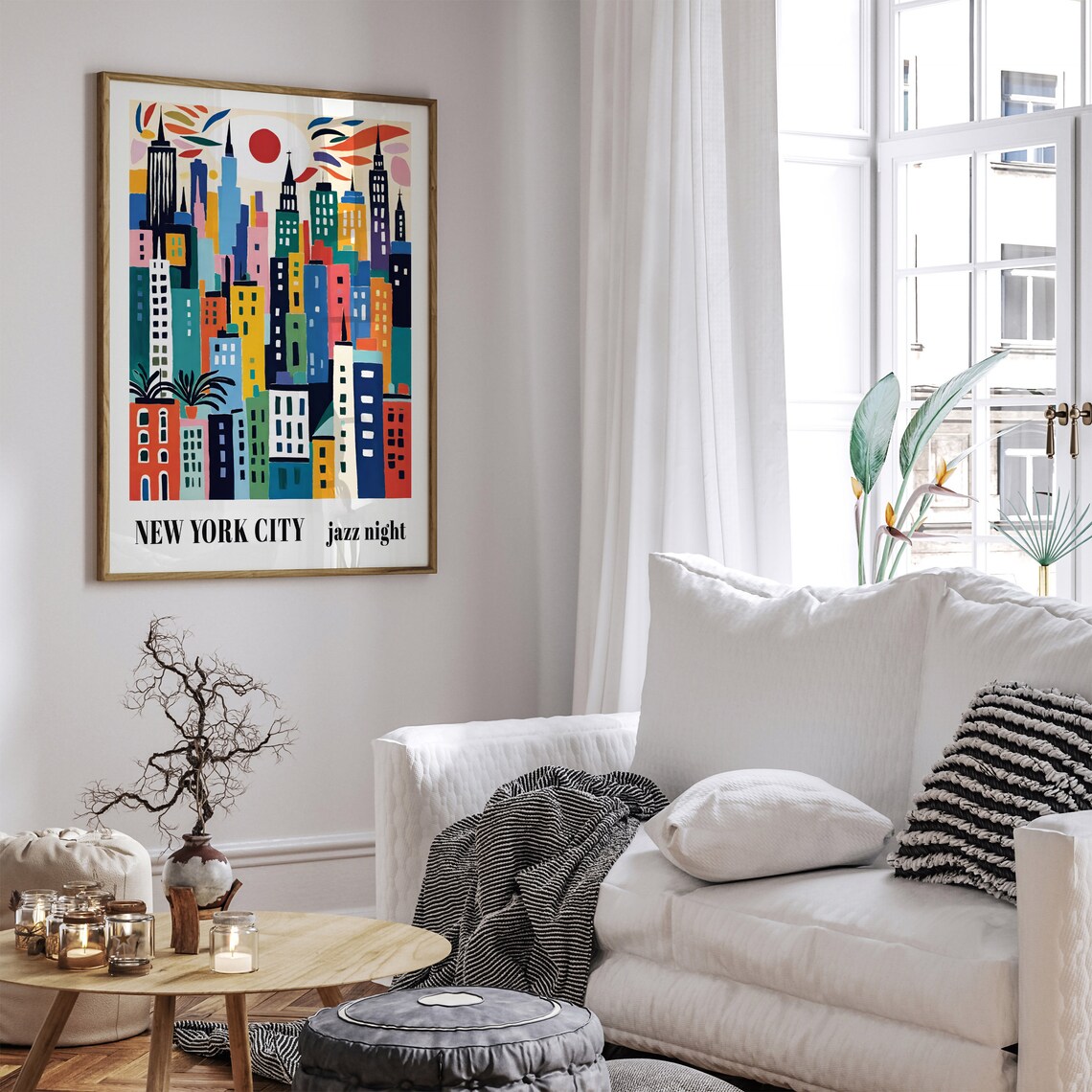 Colorful New York City Skyline Poster Vibrant Jazz Night Art Print Modern Nyc Art Print Jazz Lovers Gift Colorful Nyc Jazz Night Poster - Image 2