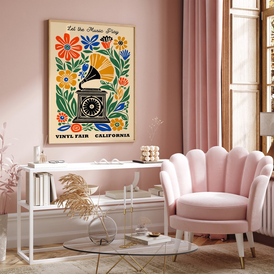 Let the Music Play Vinyl Fair California Folk Gramophone Poster - Image 6
