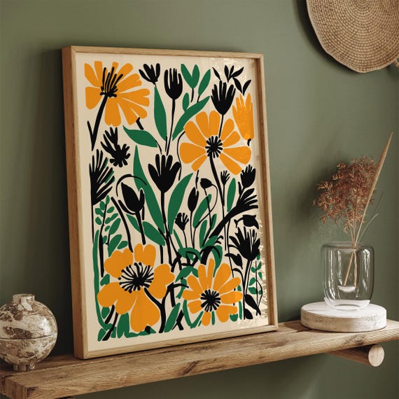Vibrant Floral Art Print Bold Botanical Wall Poster Modern Nature Inspired Home Decor Trendy Contemporary Flower Illustration