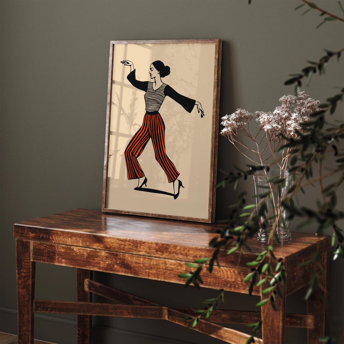 Retro Dancer in Red Striped Pants Mid Century Illustration Poster - Image 4