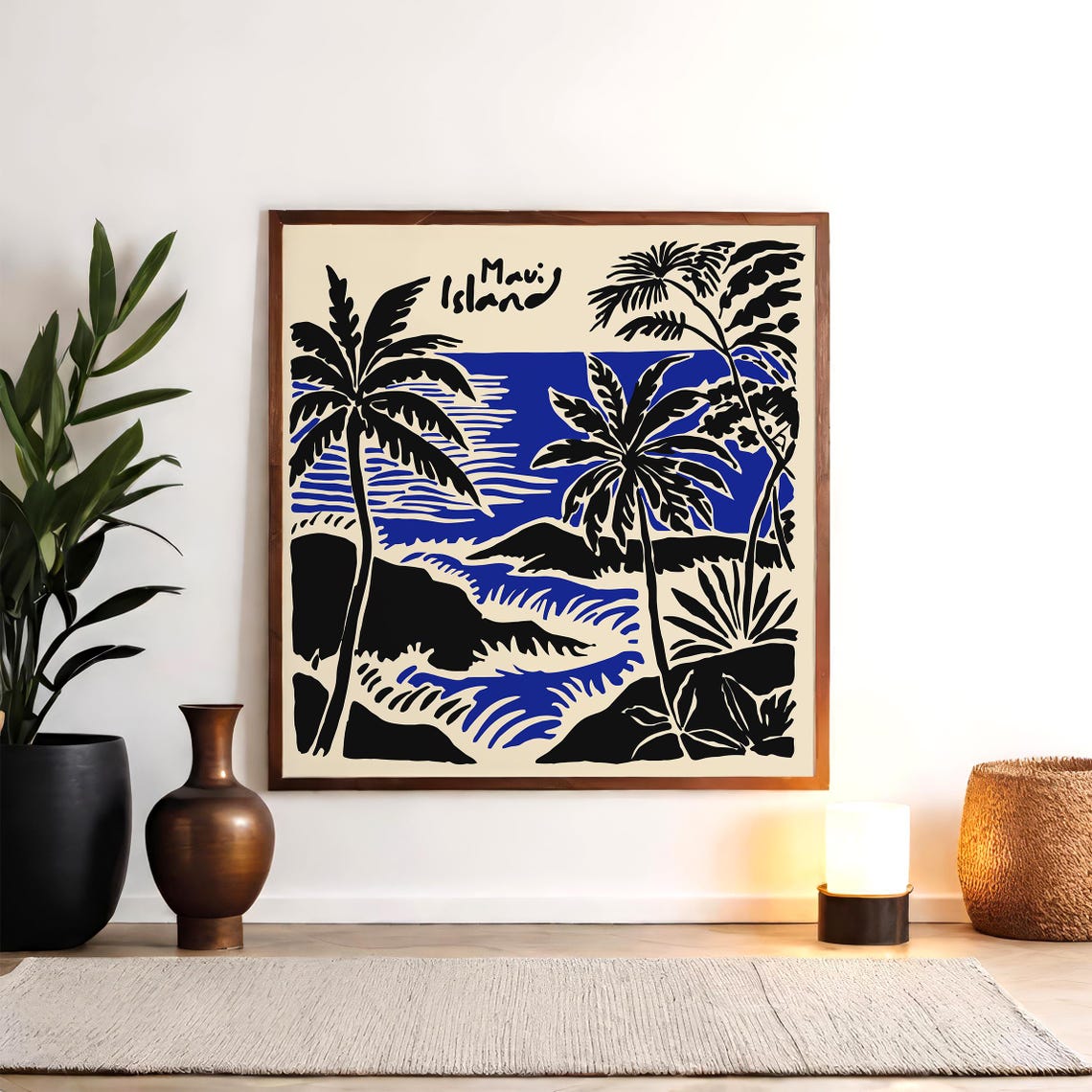 Maui Island Palm Trees And Ocean Waves Square Hawaii Travel Poster - Image 2