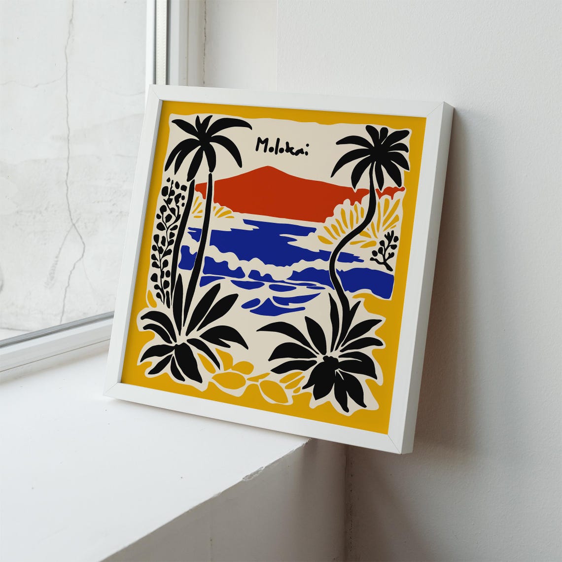 Molokai Hawaii Palm Trees Red Hills Bold Tropical Art Poster - Image 6