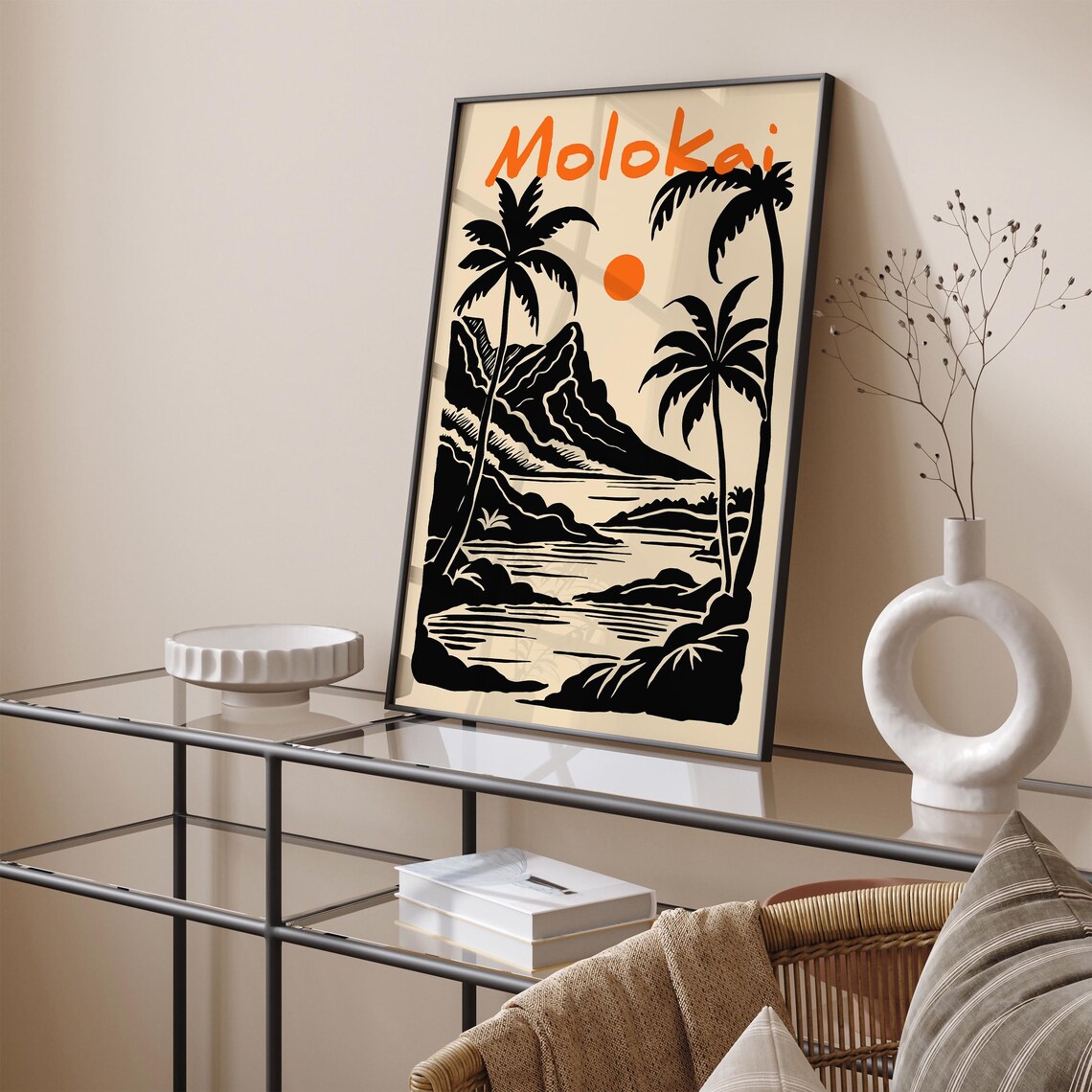 Molokai Hawaii Retro Travel Poster Palm Trees Mountain Sun Art Poster - Image 6