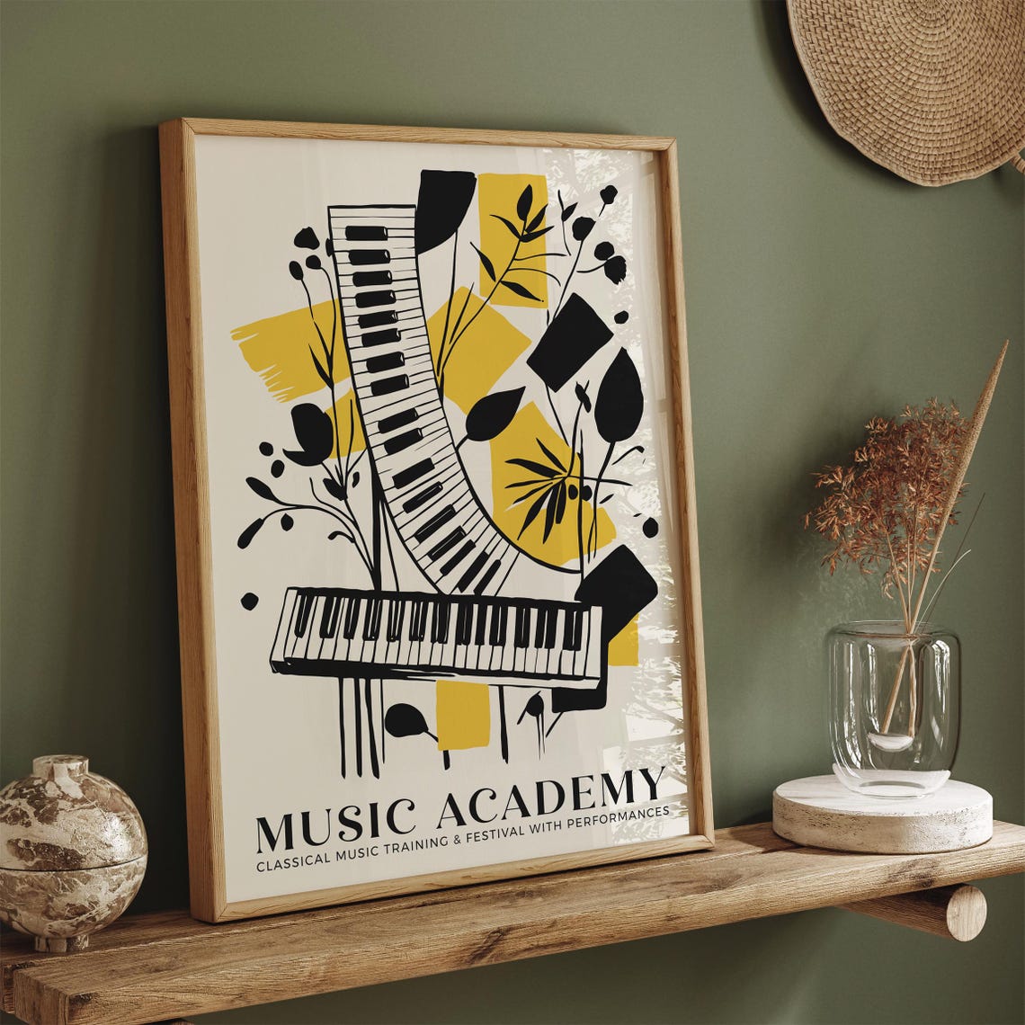 Music Academy Yellow Piano Keys Botanical Modern Graphic Poster - Image 4