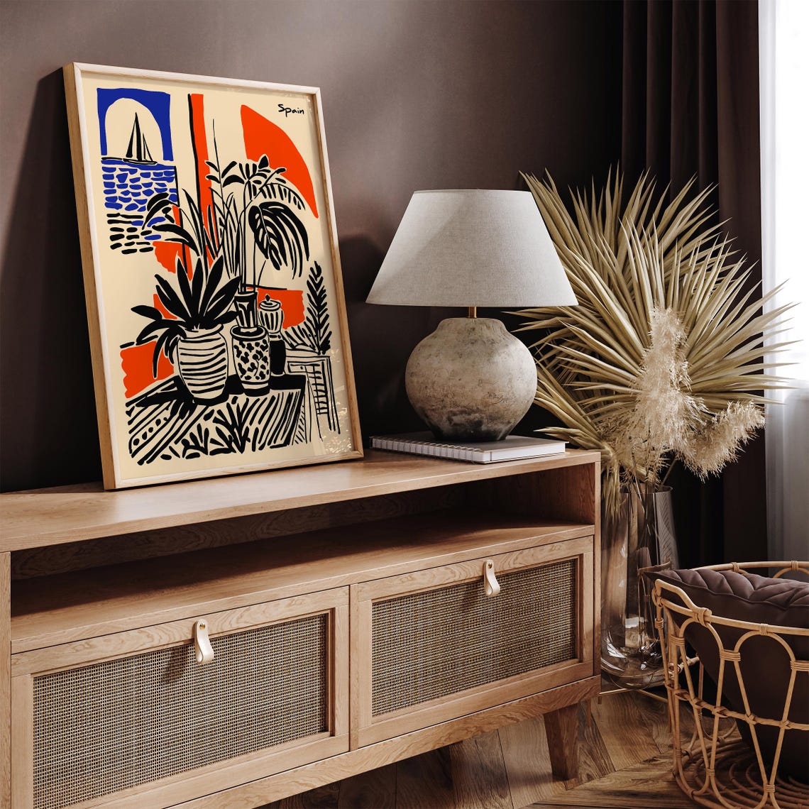 Spain Mediterranean Coast Sailboat Botanical Abstract Poster - Image 5