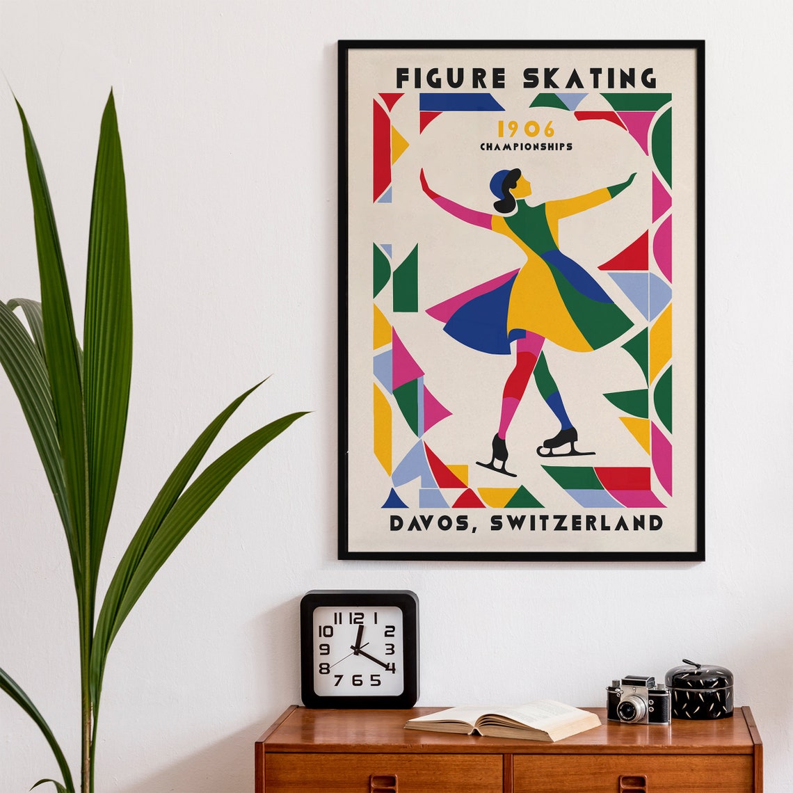 1906 Davos Figure Skating Championships Geometric Sports Poster - Image 4