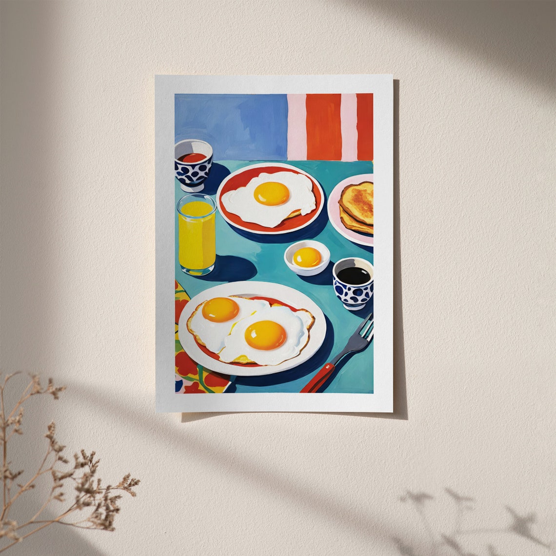Colorful Breakfast Table Pop Art Poster with Fried Eggs and Pancakes - Image 5