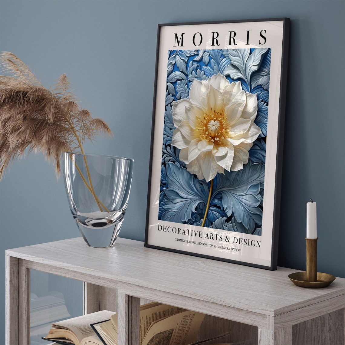 Morris Decorative Arts Design White Flower Blue Exhibition Poster - Image 3