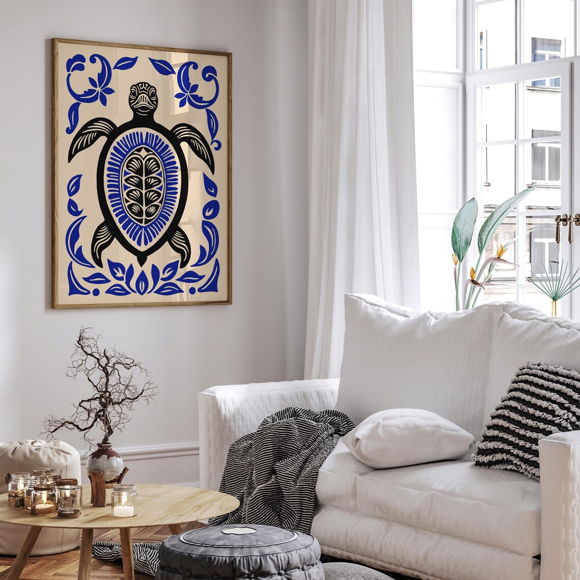 Blue Black Tribal Sea Turtle Ocean Coastal Bohemian Wall Decor Poster - Image 6