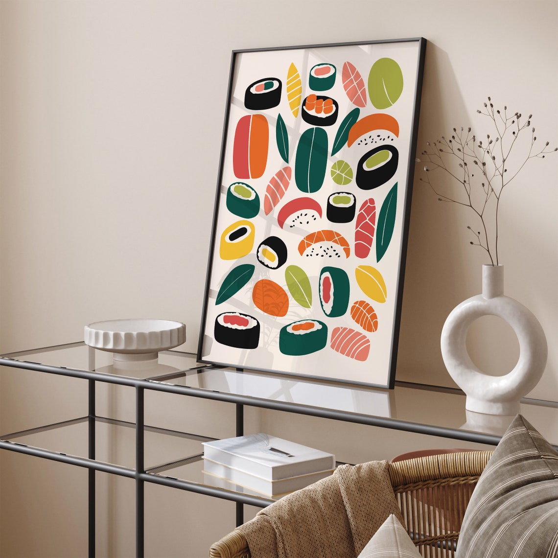 Colorful Japanese Sushi Rolls Kitchen Food Illustration Poster - Image 4