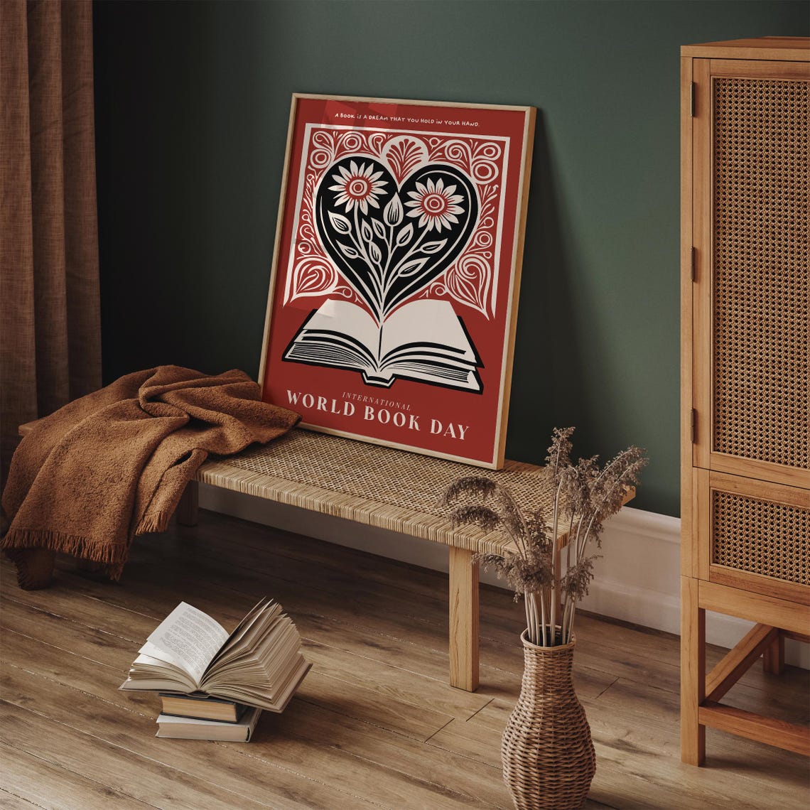 International World Book Day Heart Floral Open Book Art Poster - Image 5
