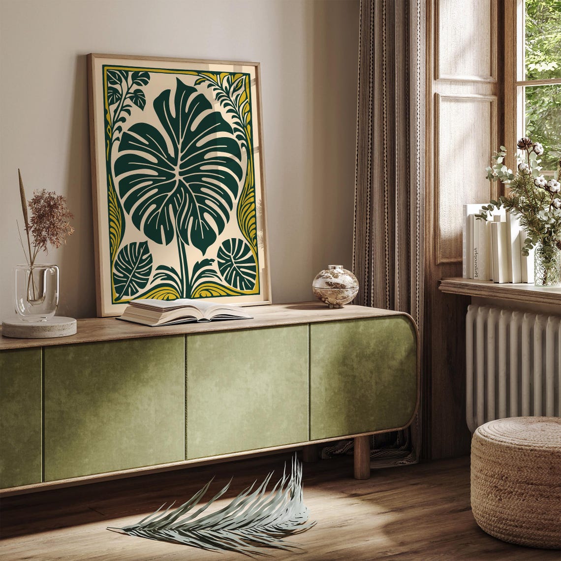 Deep Green Monstera Leaf Boho Tropical Botanical Decor Poster - Image 2