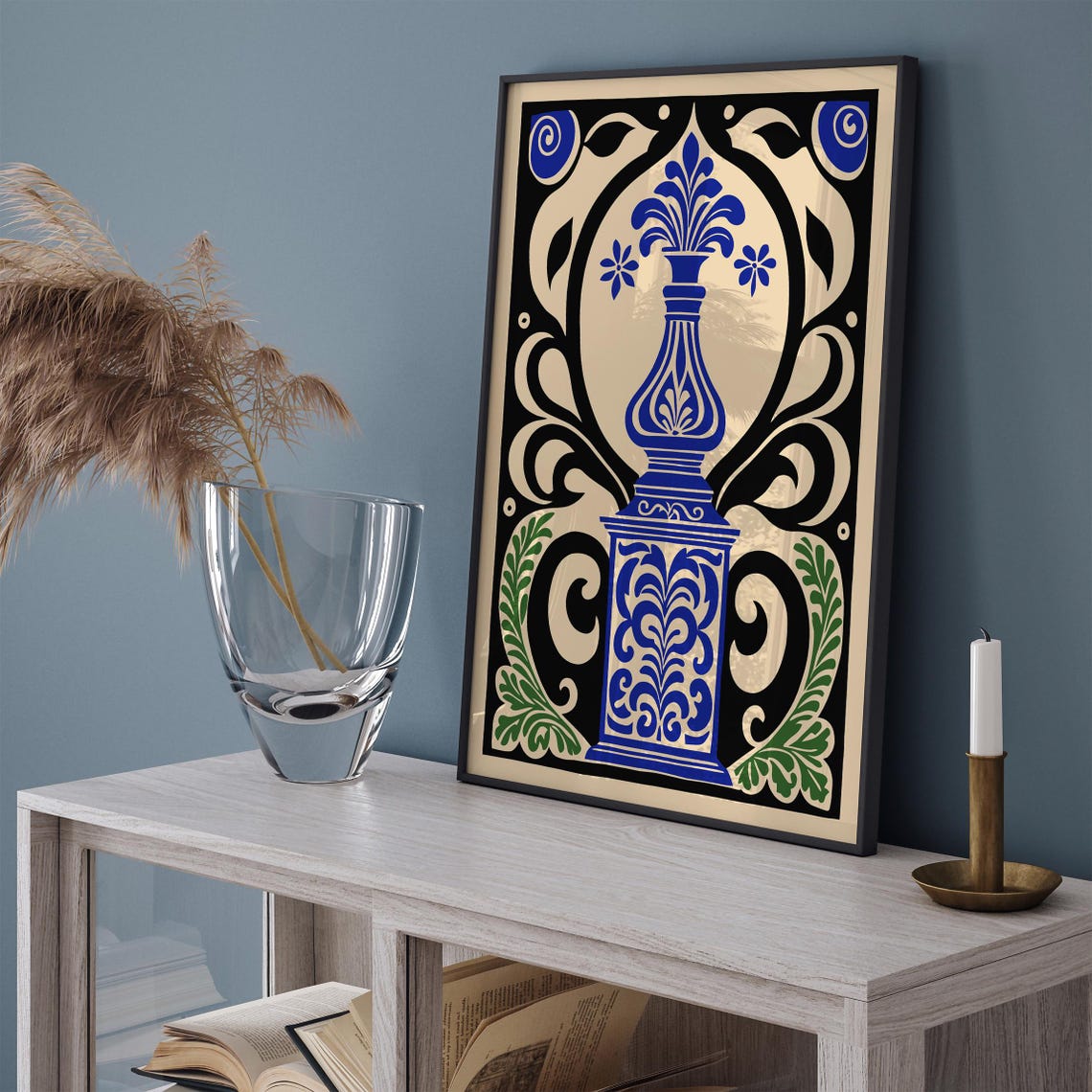 Art Nouveau Blue Floral Vase Decorative Botanical Home Wall Art - Image 6