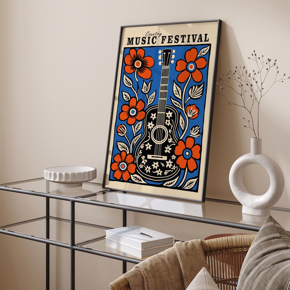 Timeless Country Music Festival Folk Guitar Orange Floral Poster - Image 4
