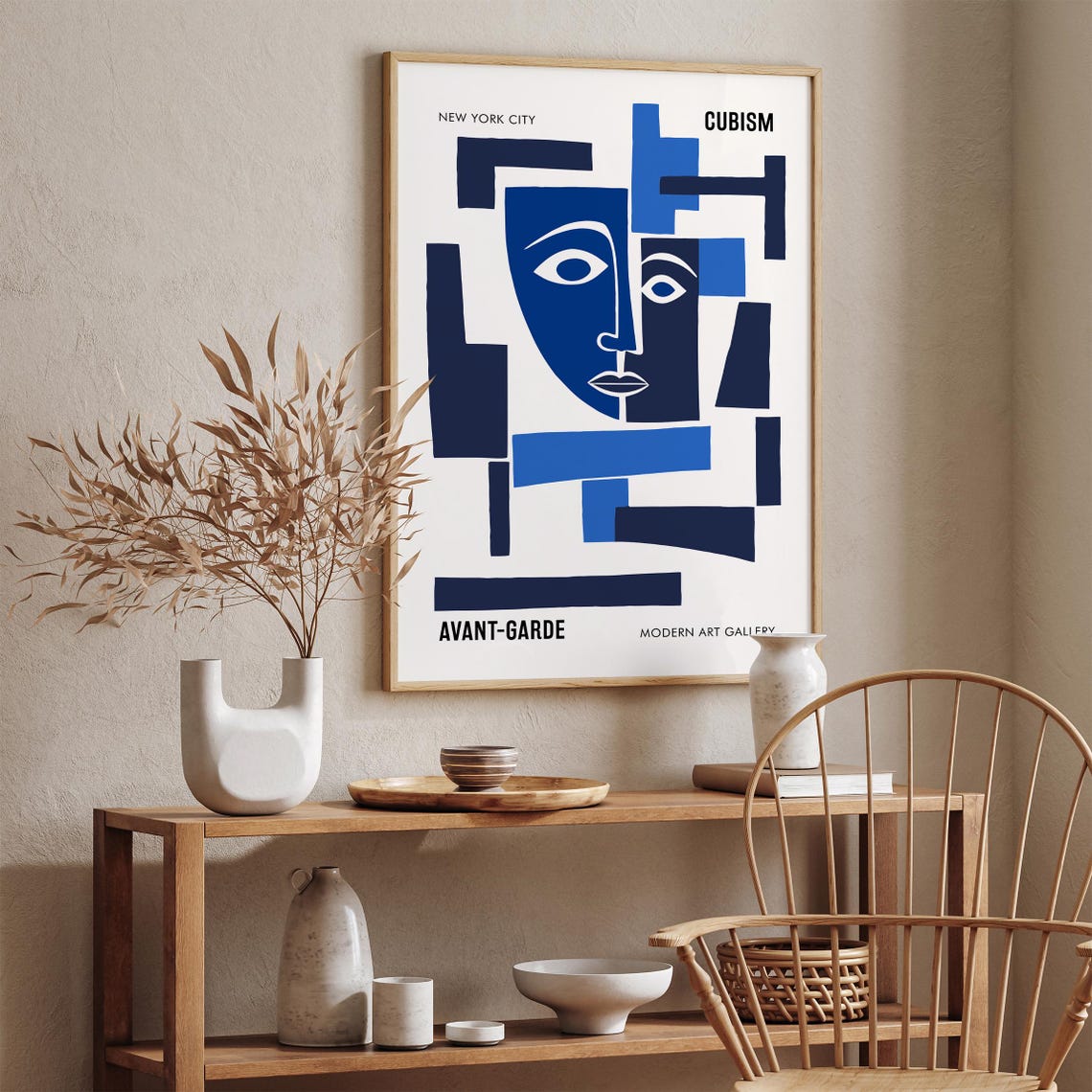 Blue Cubism Face New York City Modern Art Gallery Exhibition Poster - Image 3
