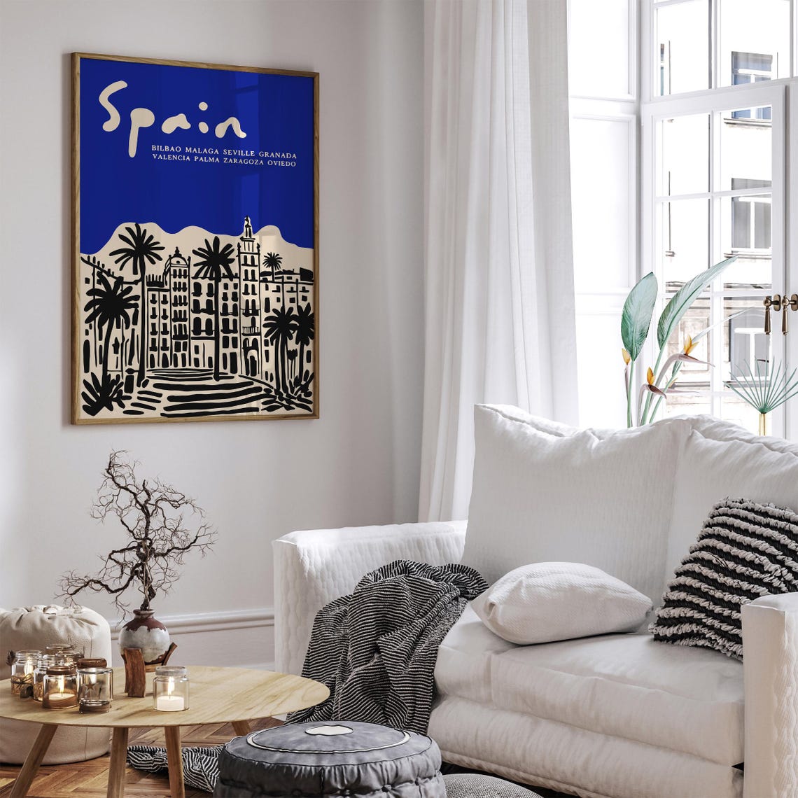 Spain Blue Palm Skyline Zaragoza Oviedo Cityscape Travel Poster - Image 6