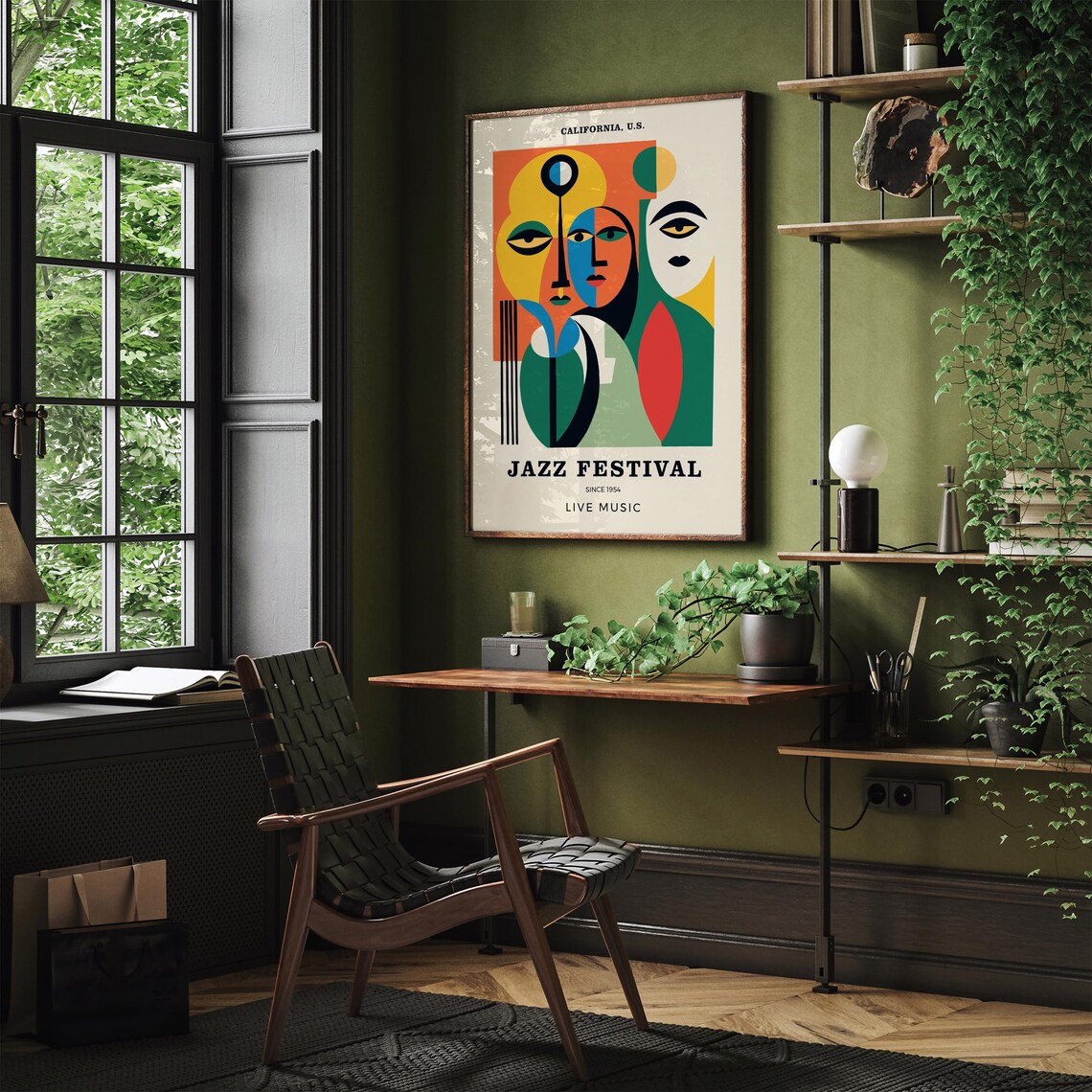 California 1954 Jazz Festival Live Music Cubist Faces Poster - Image 3