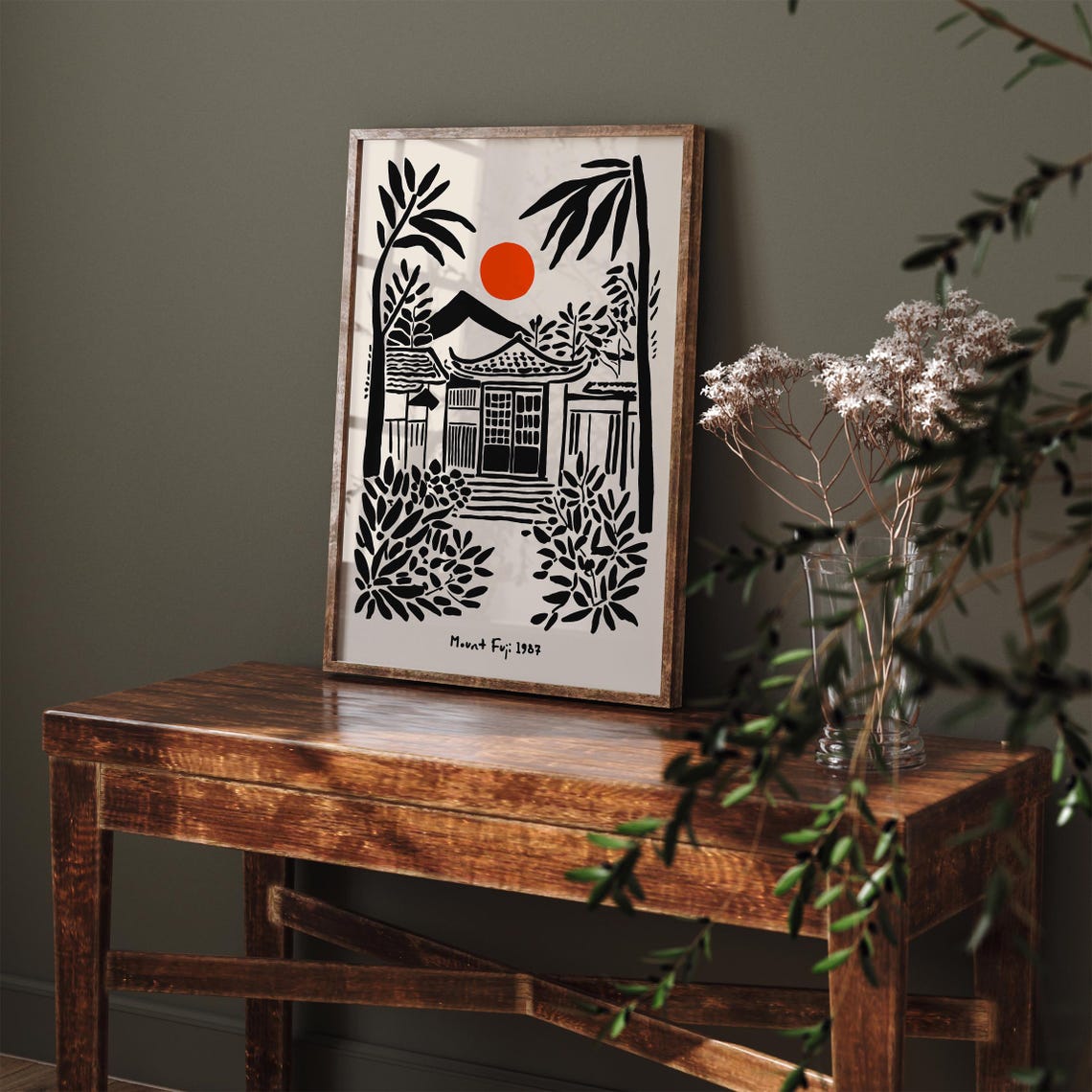 Mount Fuji 1987 Japanese Teahouse Red Sun Ink Japan Travel Poster - Image 6