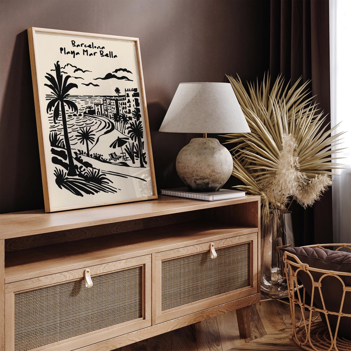 Barcelona Playa Mar Bella Palm Beach Coastal Travel Scene Poster - Image 4