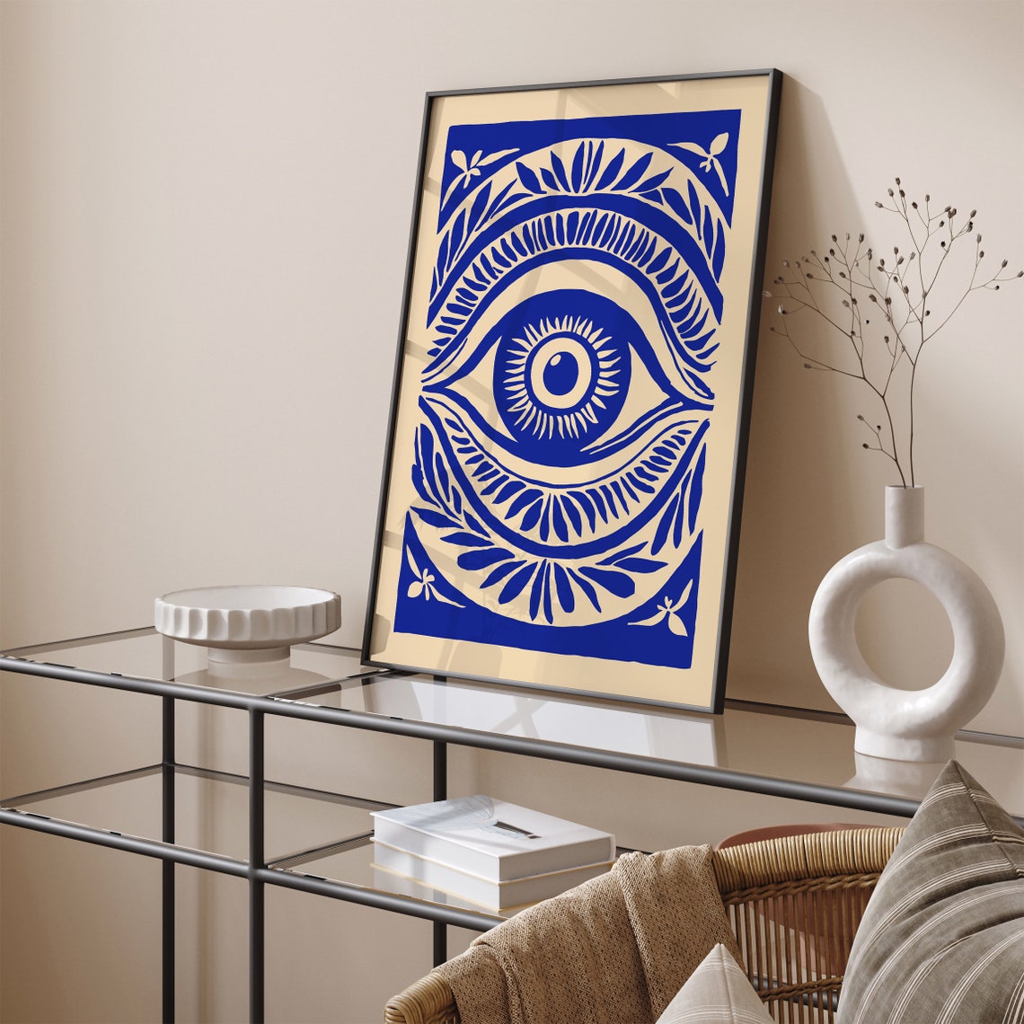 Blue Evil Eye Indigo Floral Boho Spiritual Decor Retro Poster - Image 5