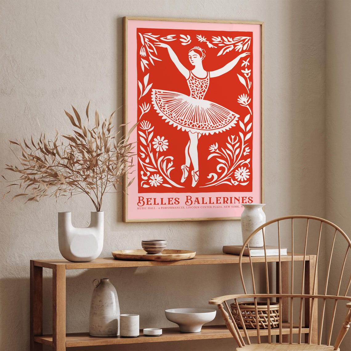 Belles Ballerines Red Poster with Vintage Ballet Dancer Cutout - Image 5