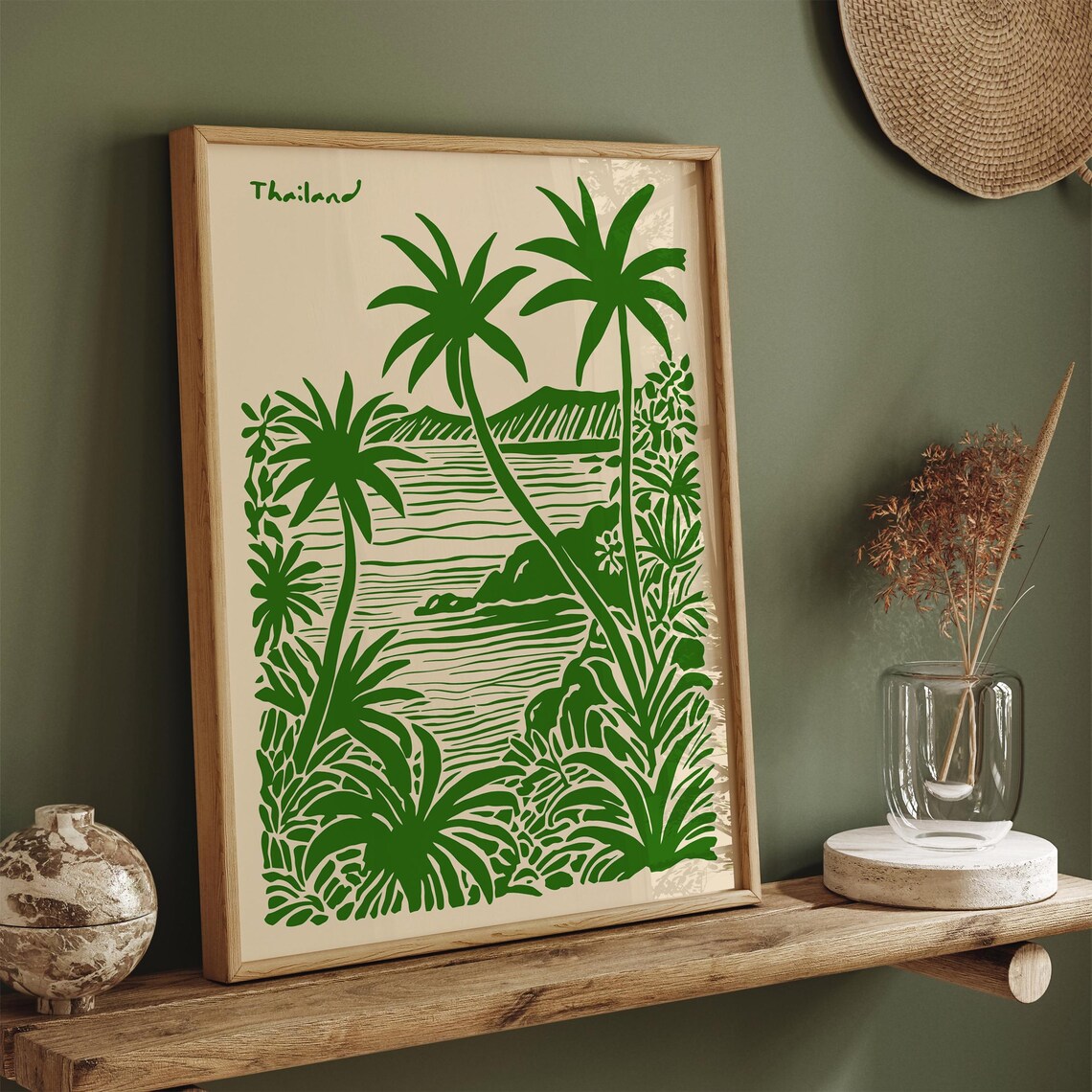 Thailand Green Palm Lagoon Tropical Coastal Travel Art Poster - Image 2