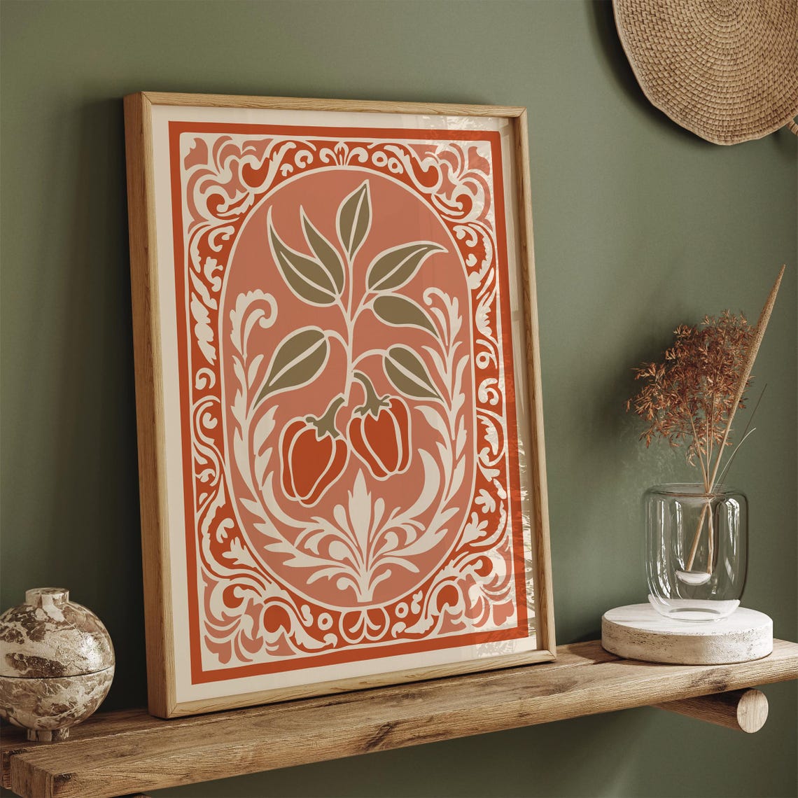Terracotta Peppers Rococo Vegetable Art Kitchen Decor Poster - Image 5