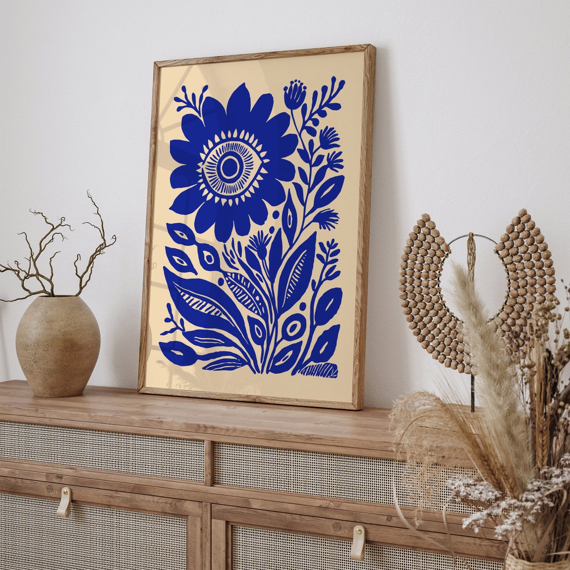 Indigo Blue Floral Eye Folk Art Bohemian Style Vintage Poster - Image 3