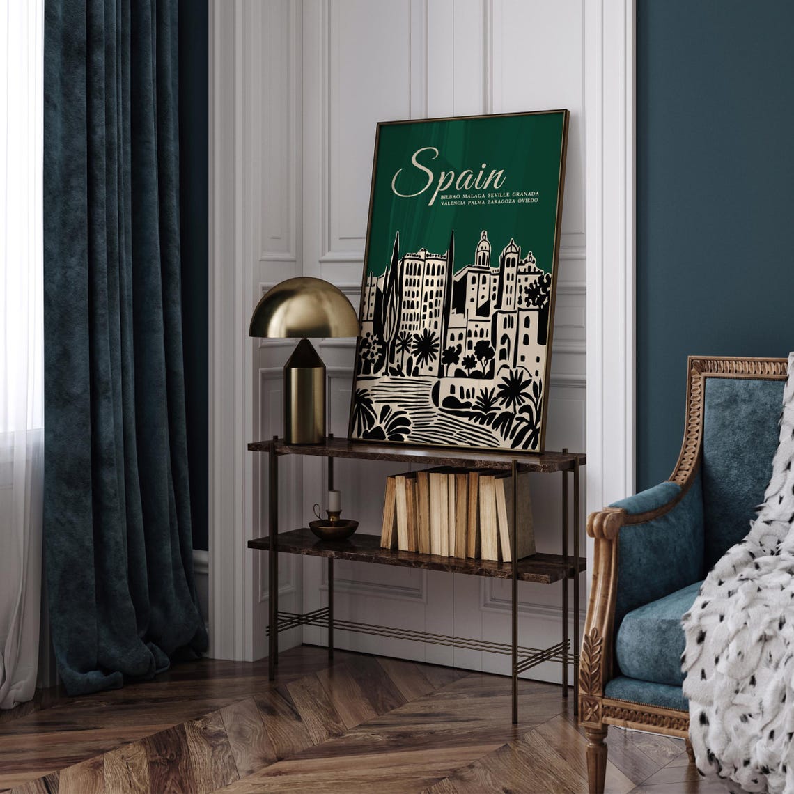 Spain Green Bilbao Malaga Seville Granada Classic Skyline Poster - Image 3
