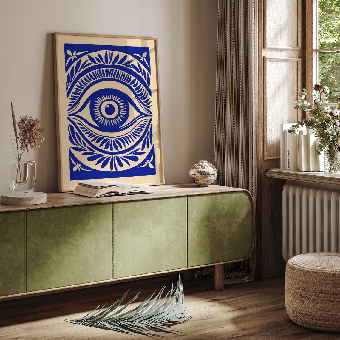 Blue Evil Eye Indigo Floral Boho Spiritual Decor Retro Poster - Image 2