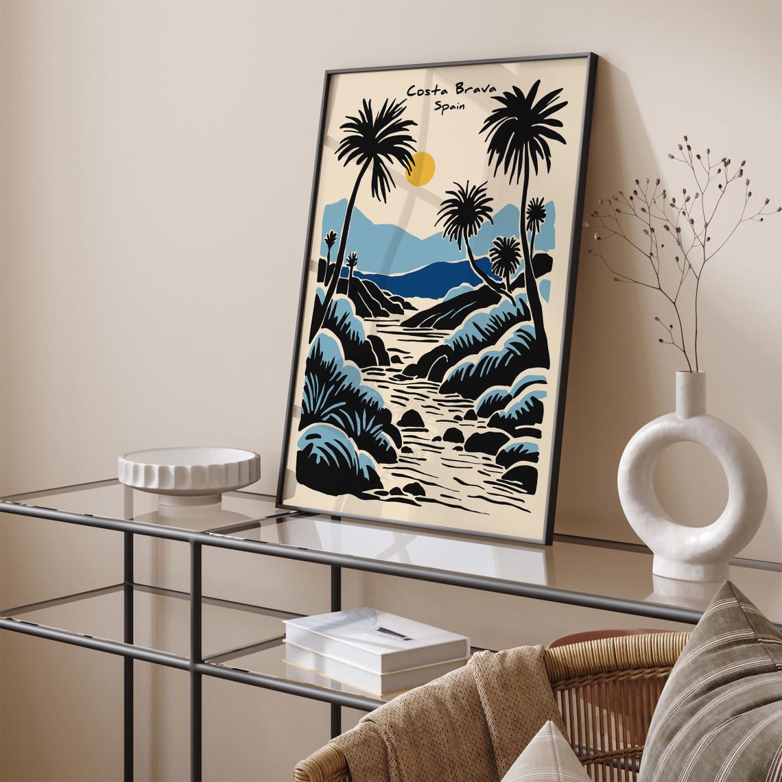 Costa Brava Spain Palm Cove Sunset Mountain Retro Travel Poster - Image 4