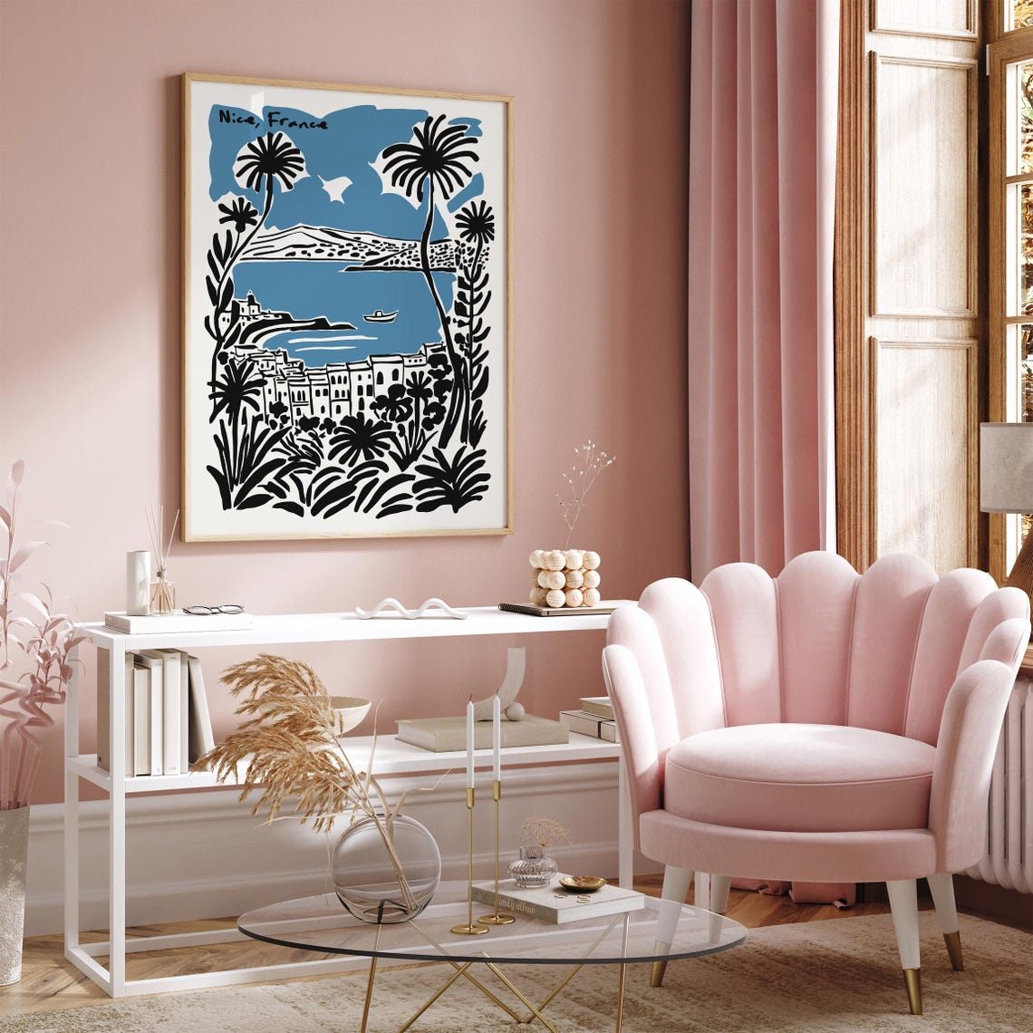 Nice France Mediterranean Bay Palm Trees Retro Travel Art Poster - Image 2