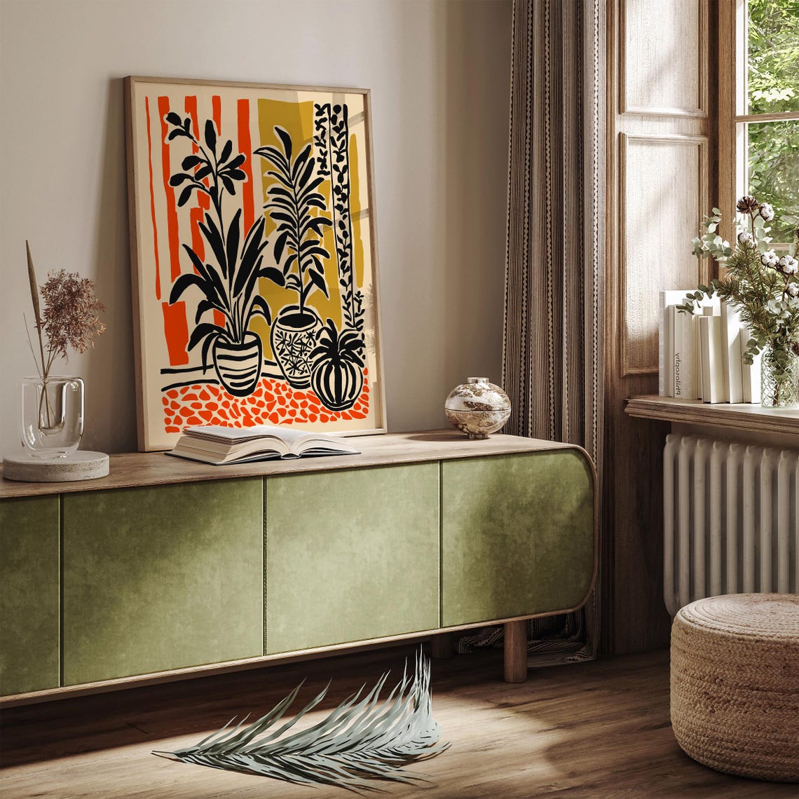 Potted Plants Orange Background Mid Century Botanical Art Poster - Image 4