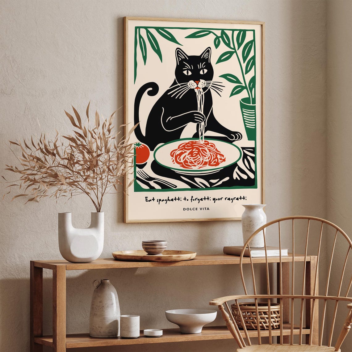 Black Cat Eating Spaghetti Forgetti Your Regretti Dolce Vita Poster - Image 4