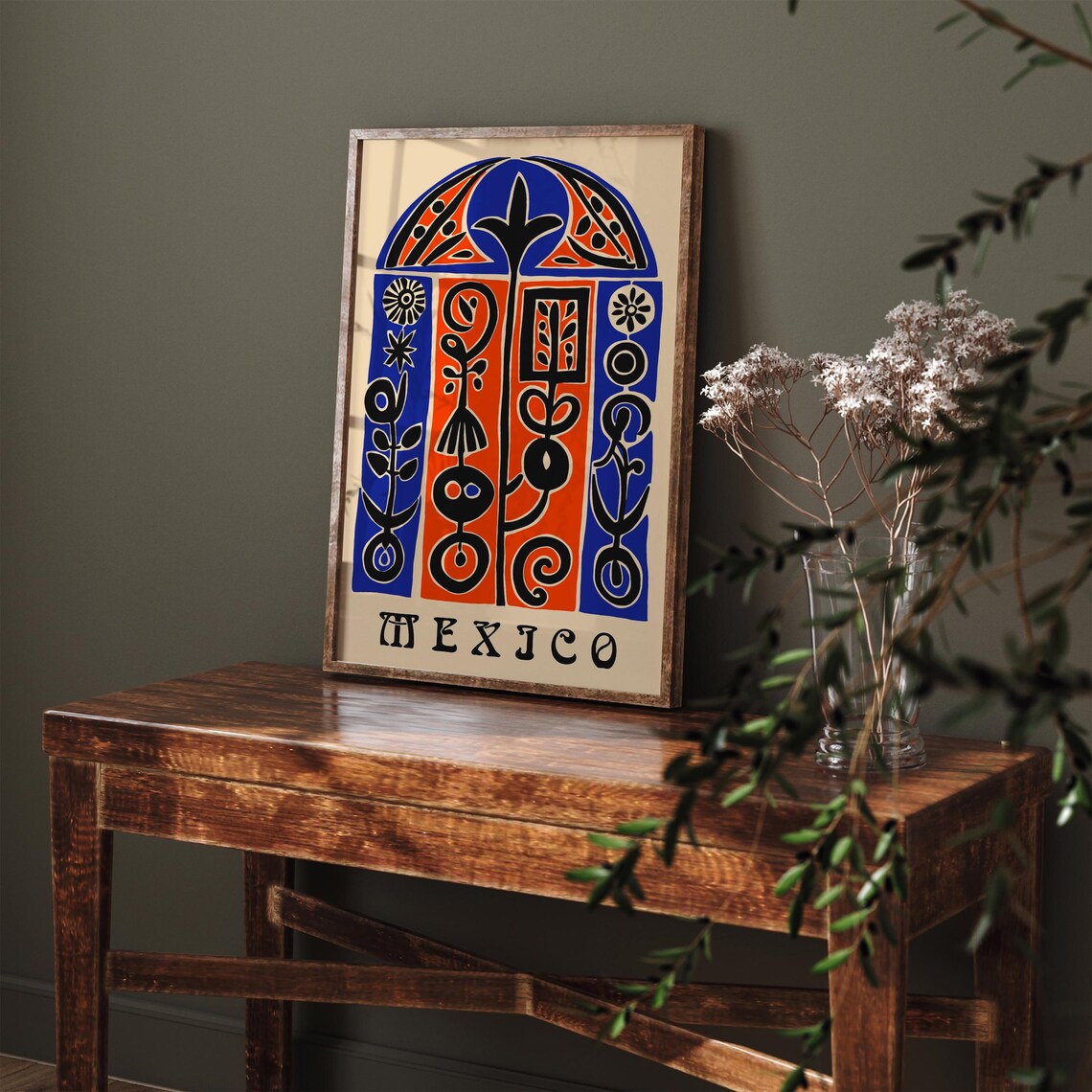 Mexico Orange Blue Folk Art Pattern Cultural Heritage Art Print - Image 5