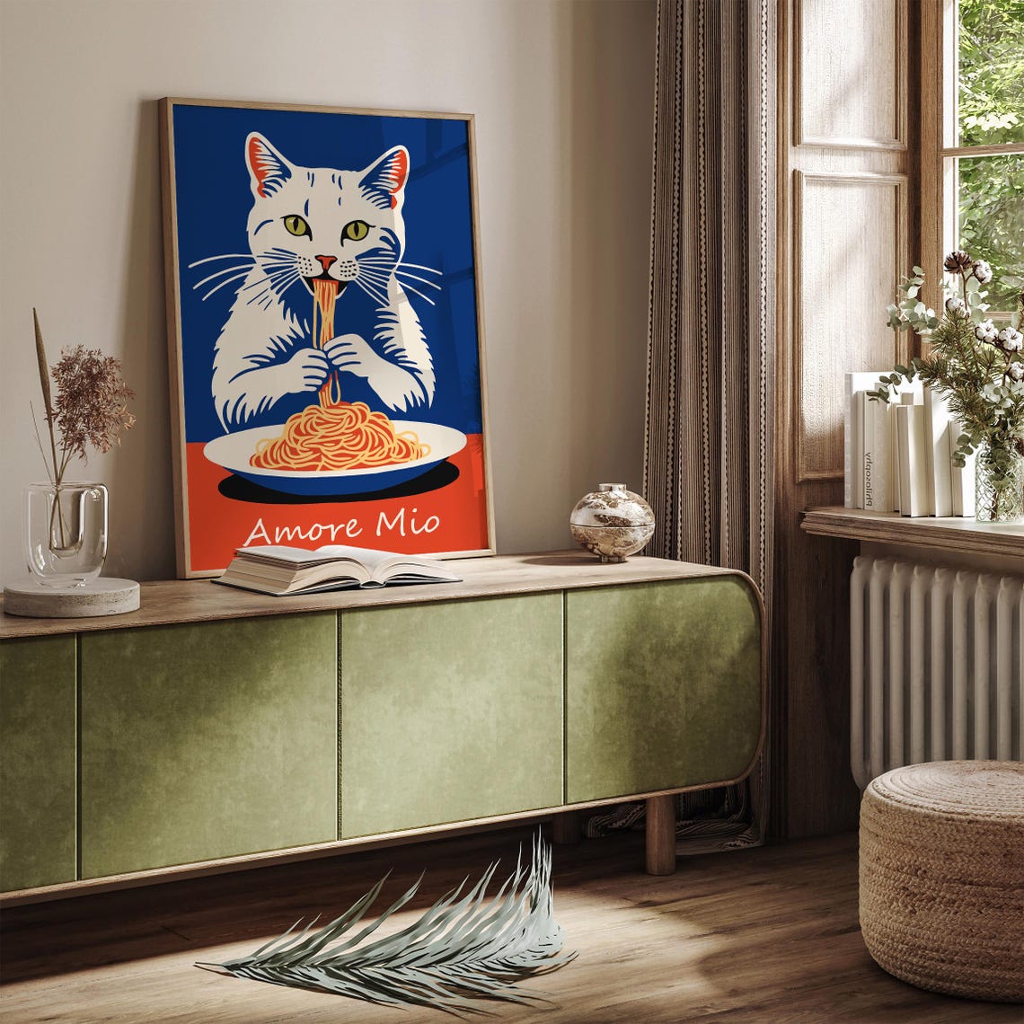 Cute Amore Mio Cat Eating Spaghetti Funny Italian Pop Art Poster - Image 4