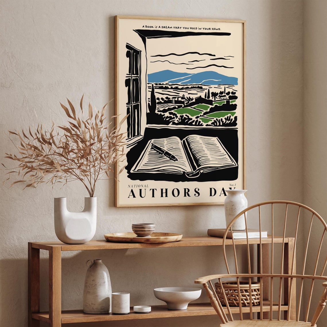 National Authors Day Open Book Window View Quote Literary Poster - Image 2