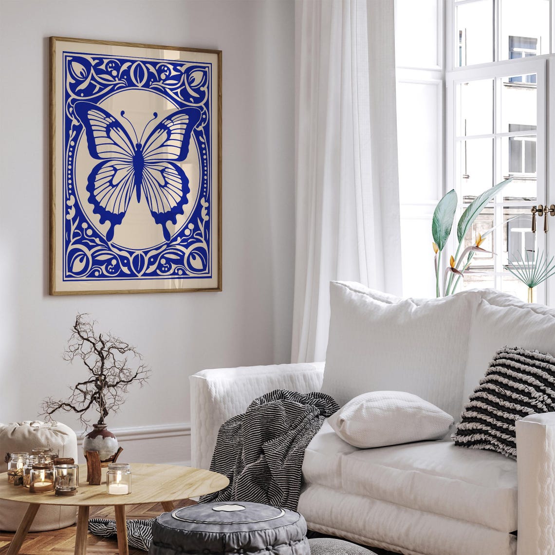 Cobalt Blue Butterfly in Ornate Rococo Frame Elegant Nature Poster - Image 3