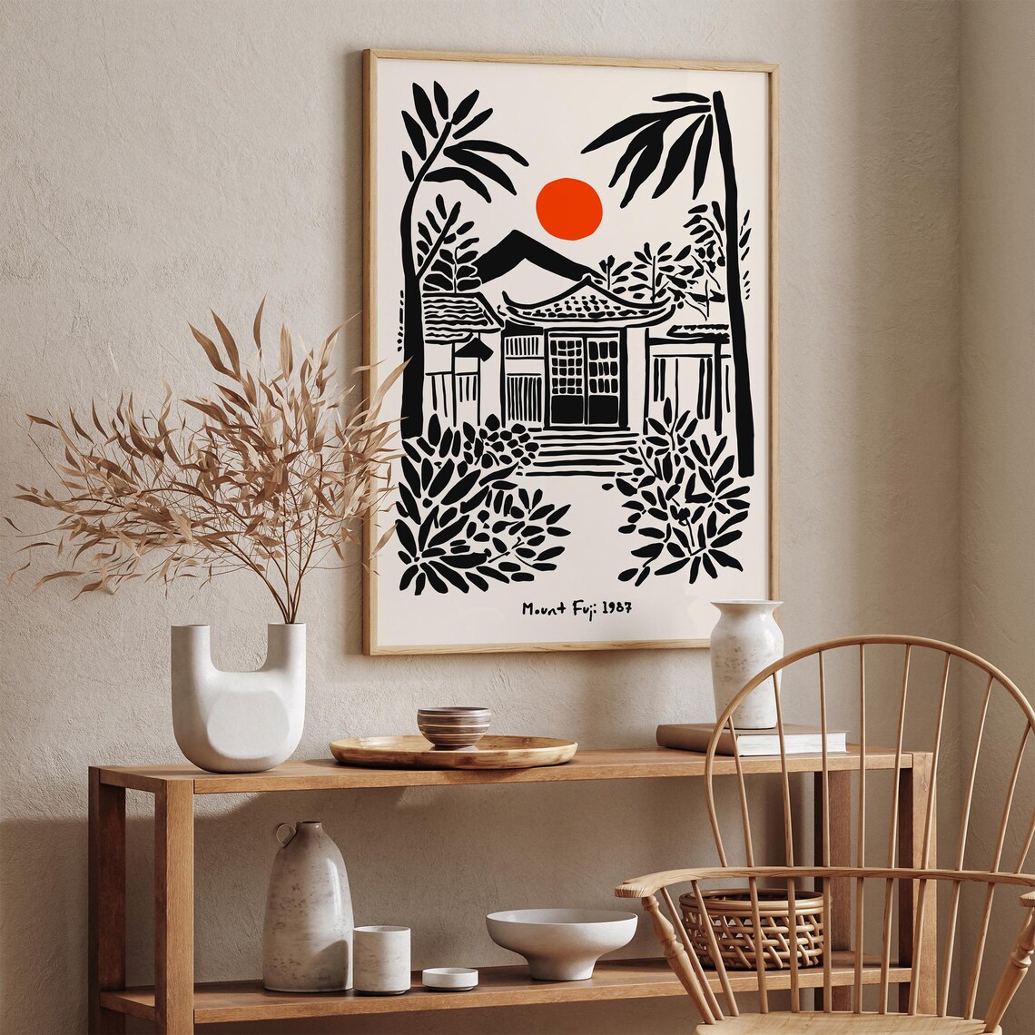 Mount Fuji 1995 Poster Japanese Rising Sun Art Print Traditional House And Nature Illustration Asian Wall Decor Japan Travel Art Print - Image 5