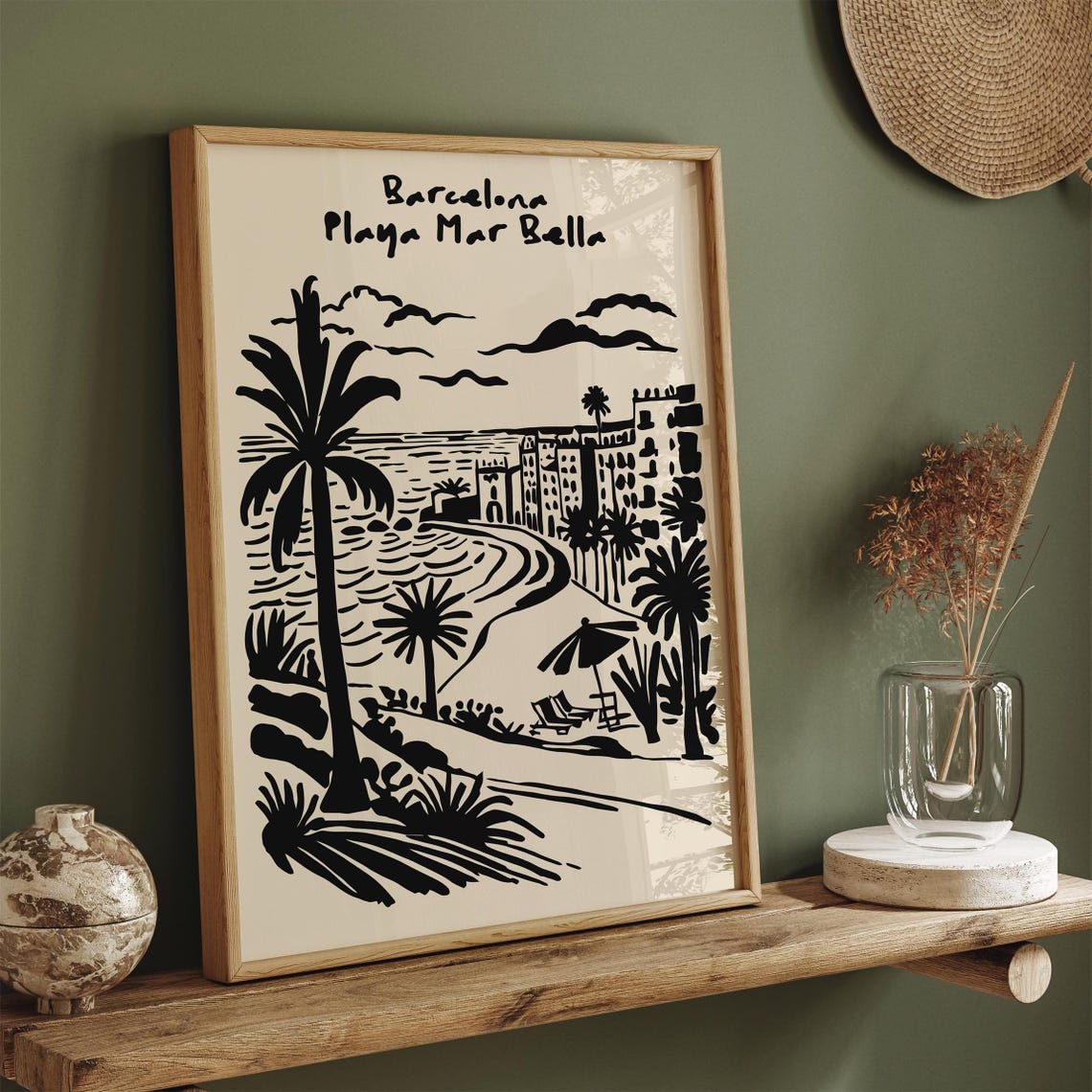 Barcelona Playa Mar Bella Palm Beach Coastal Travel Scene Poster - Image 6