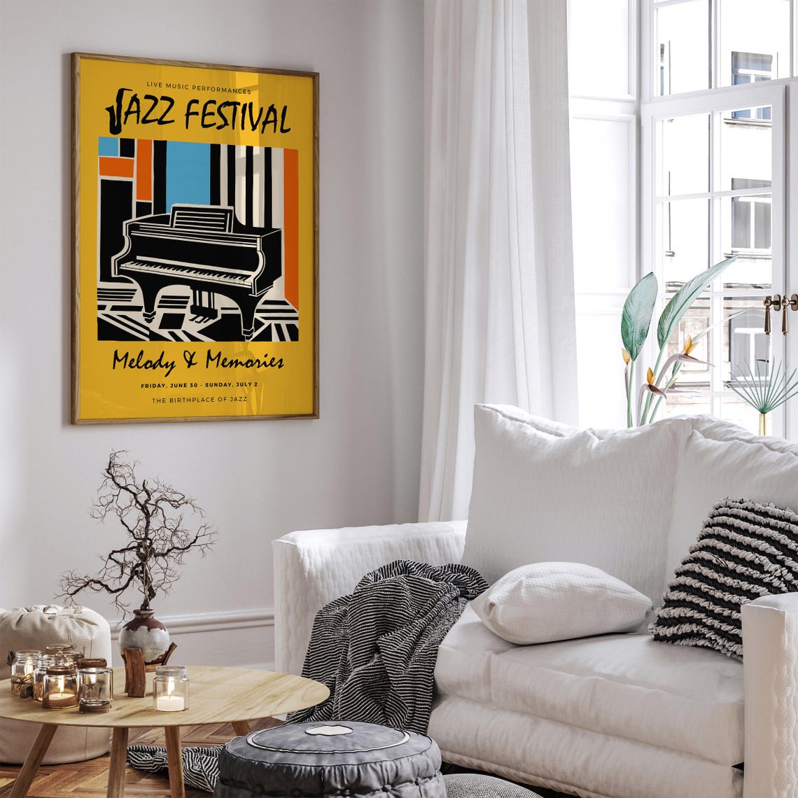 Vintage Jazz Festival Poster Music Festival Art Print Piano Concert Wall Decor Retro Music Poster Gift For Jazz Lovers Yellow Art Print - Image 5