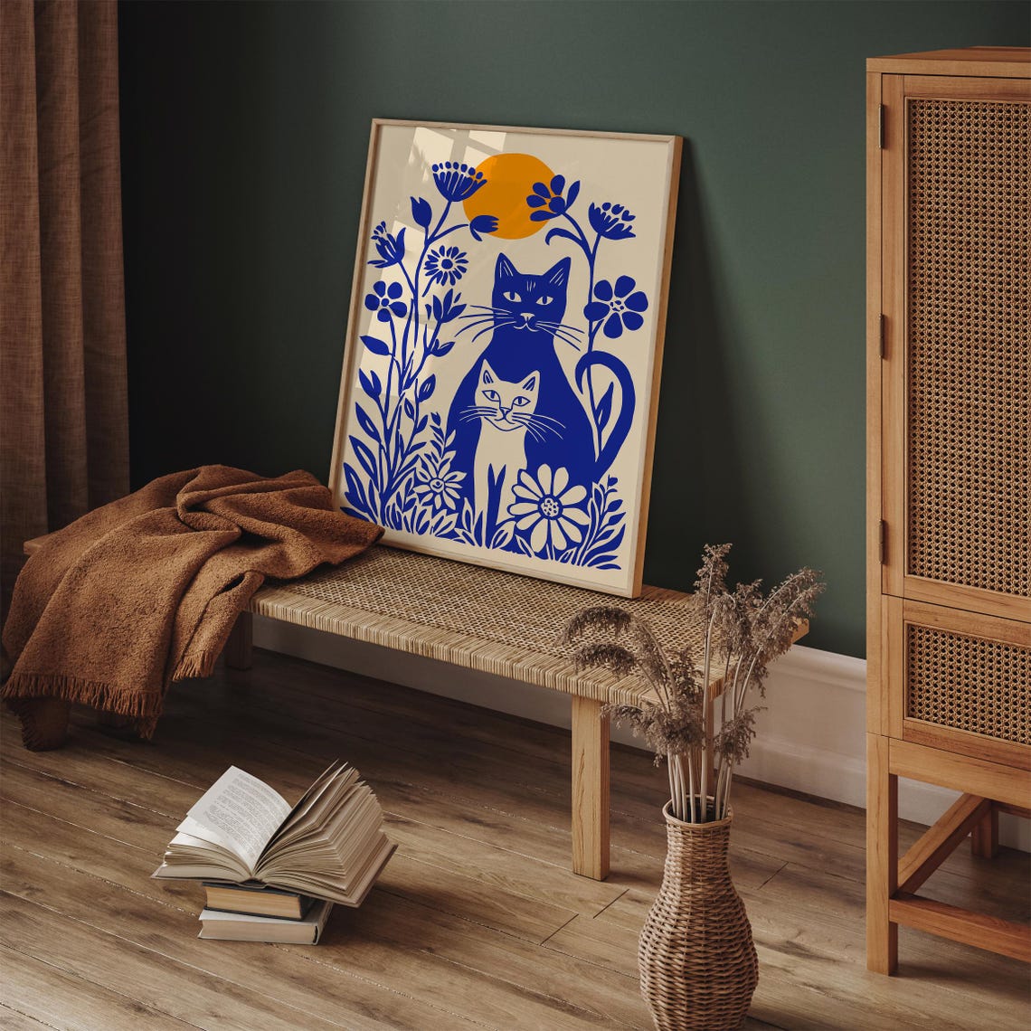 Sunny Blue Cats Among Flowers Whimsical Retro Feline Art Poster - Image 5
