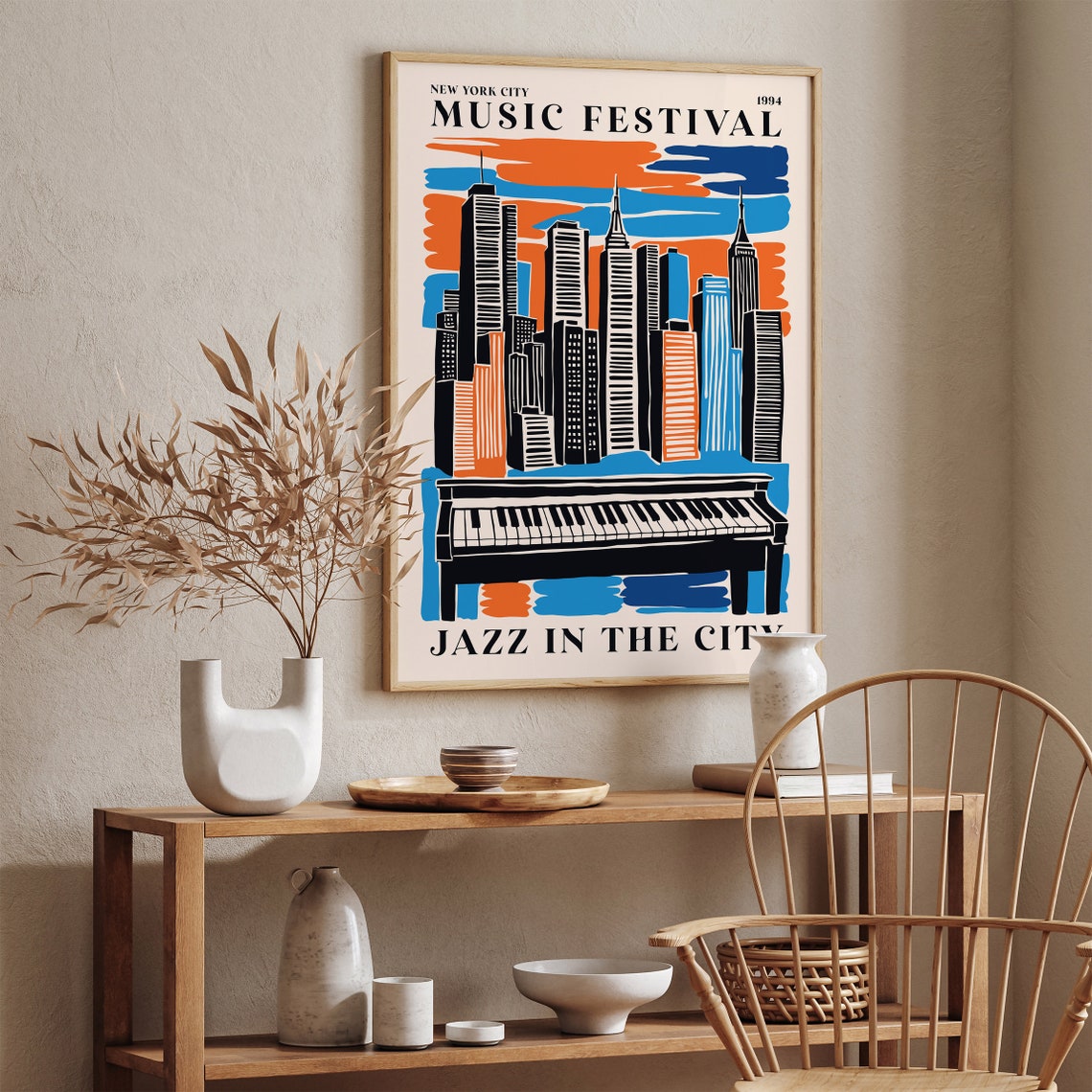 1994 New York City Jazz Festival Poster Retro Music Festival Art Print Nyc Skyline Jazz Lovers Gift Idea Colorful Nyc Wall Art Mancave - Image 4