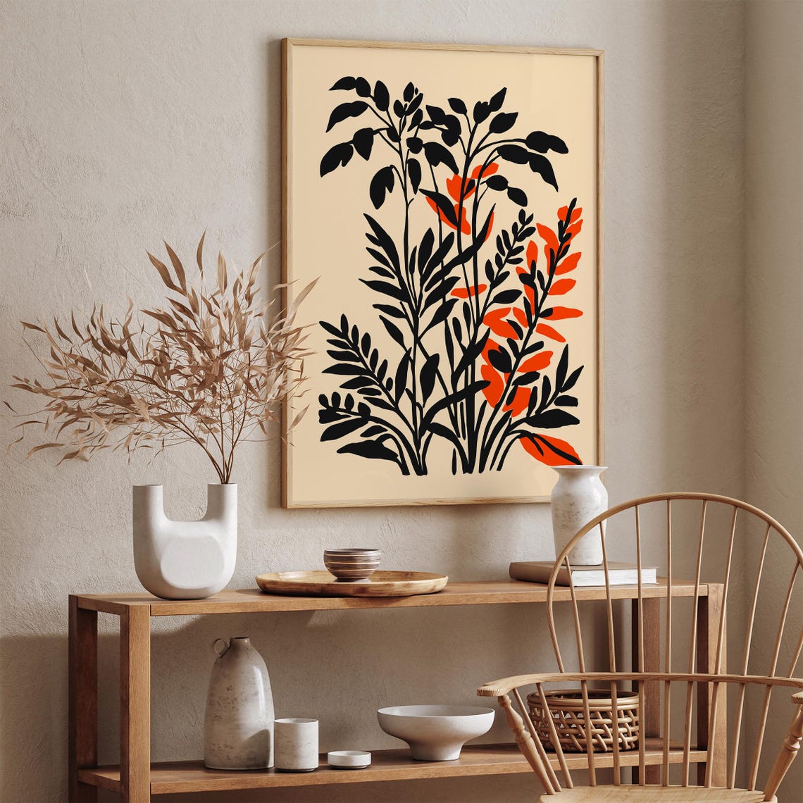 Black Orange Leaf Silhouette Minimalist Botanical Art Poster - Image 2