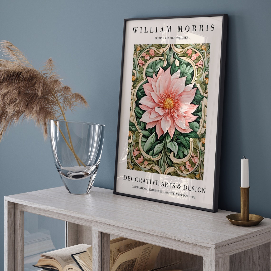 William Morris Pink Dahlia Floral Exhibition Style Art Poster - Image 3