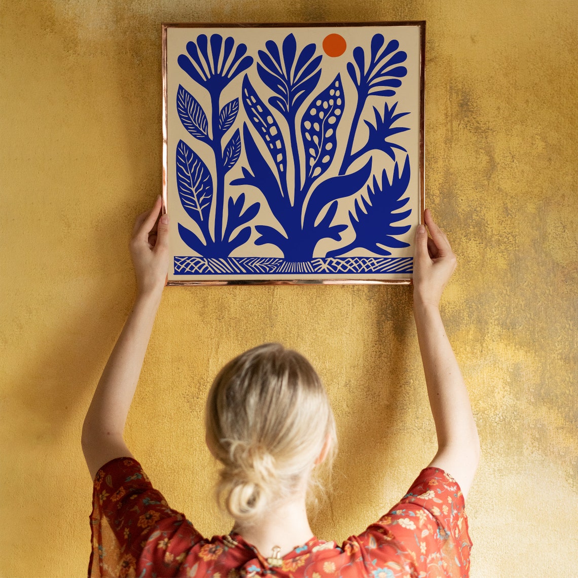 Indigo Blue Botanical Coral Reef Square Ocean Decorative Poster - Image 2
