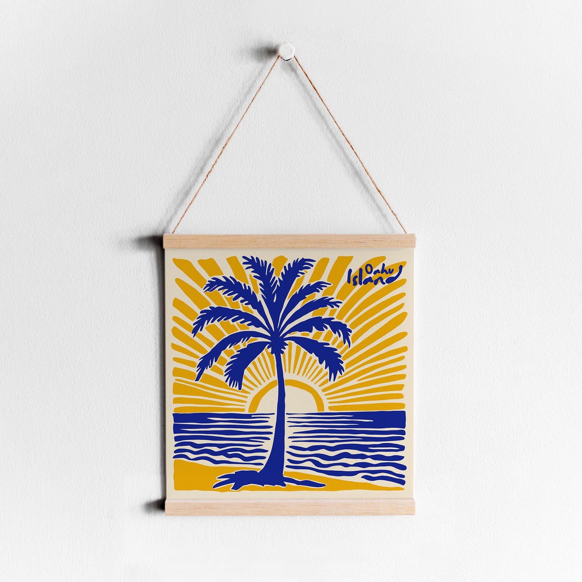 Oahu Island Cobalt Palm Tree Sunset Beach Square Graphic Art Poster - Image 3