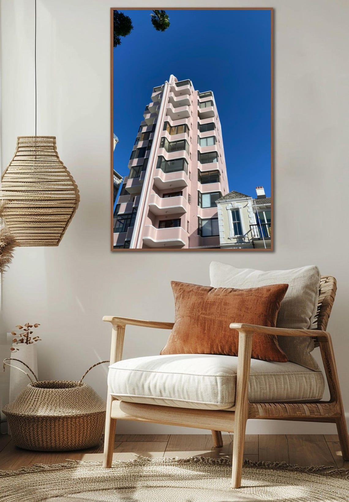 Pink Art Deco Apartment Building Facade Blue Sky Architecture Poster - Image 2